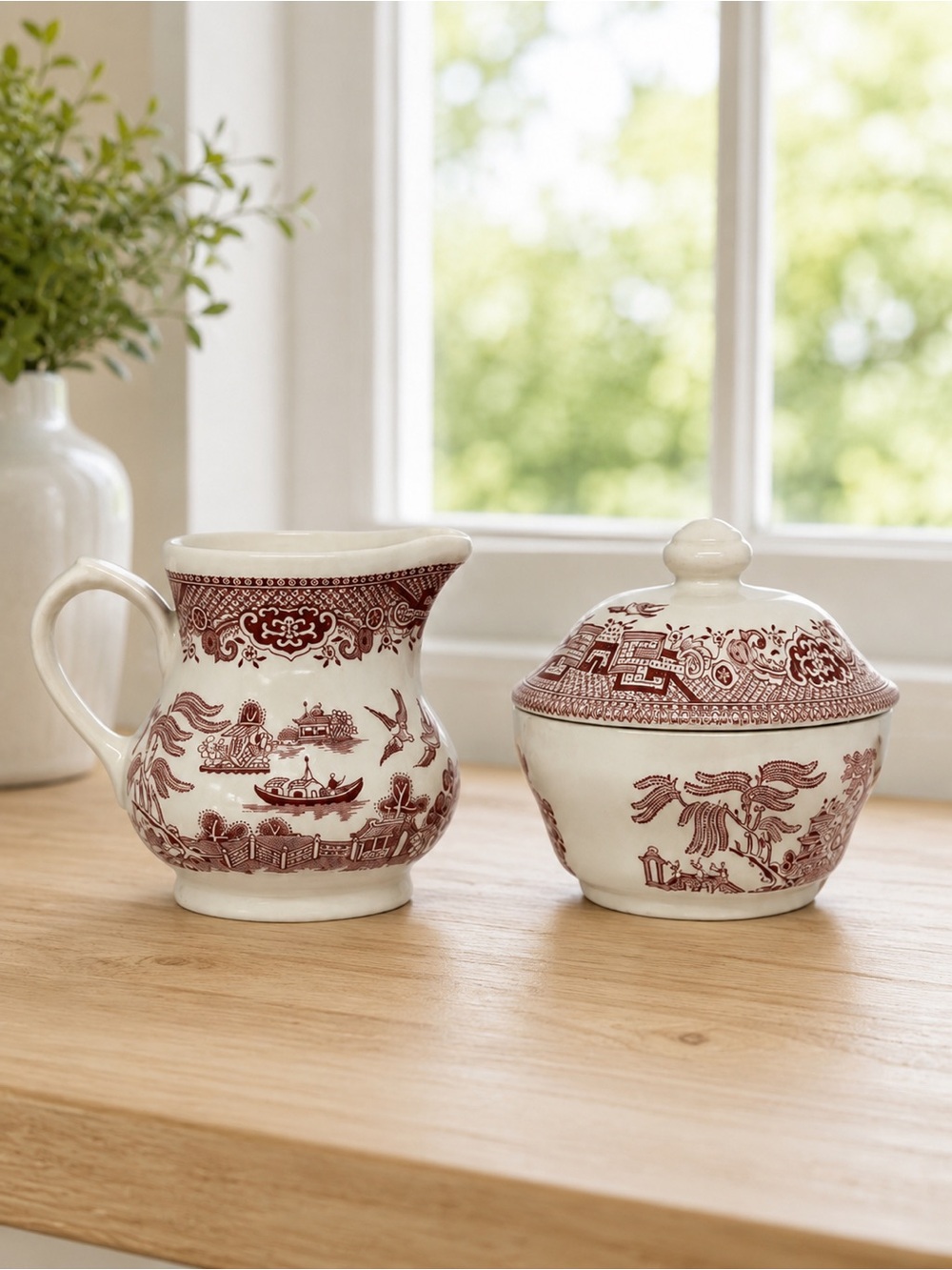 Vintage Churchill Pink Willow Creamer & Sugar Bowl Set - Made in England